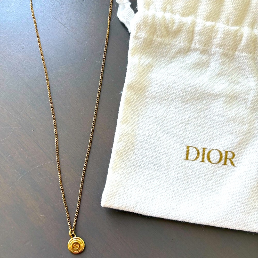 Dior Gold-Tone Circular Pendant Necklace - Picture 5 of 10